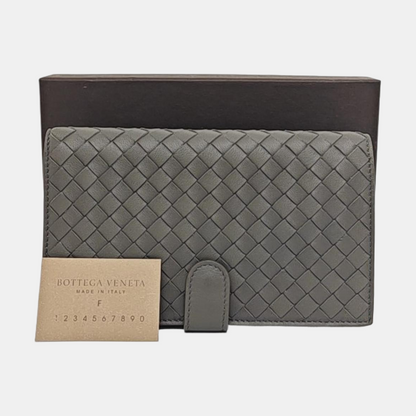BOTTEGA VENETA Gray Cowhide Braided Hand Clutch Black hardware-(SKU)-960194982