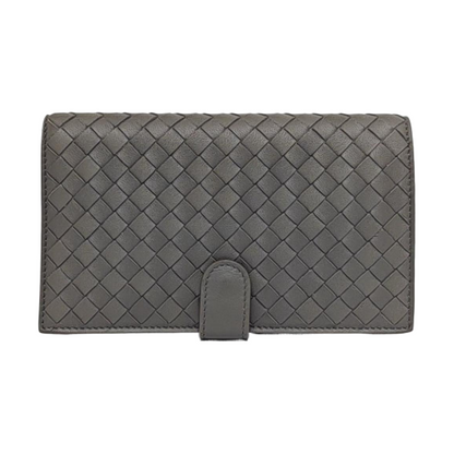 BOTTEGA VENETA Gray Cowhide Braided Hand Clutch Black hardware-(SKU)-960194982
