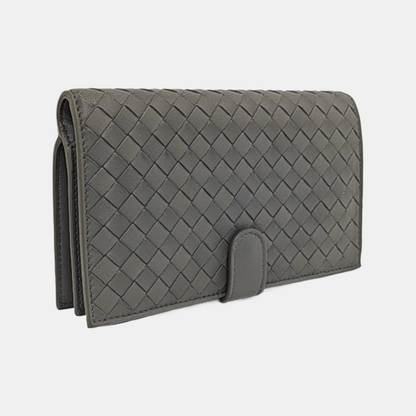 BOTTEGA VENETA Gray Cowhide Braided Hand Clutch Black hardware-(SKU)-960194982