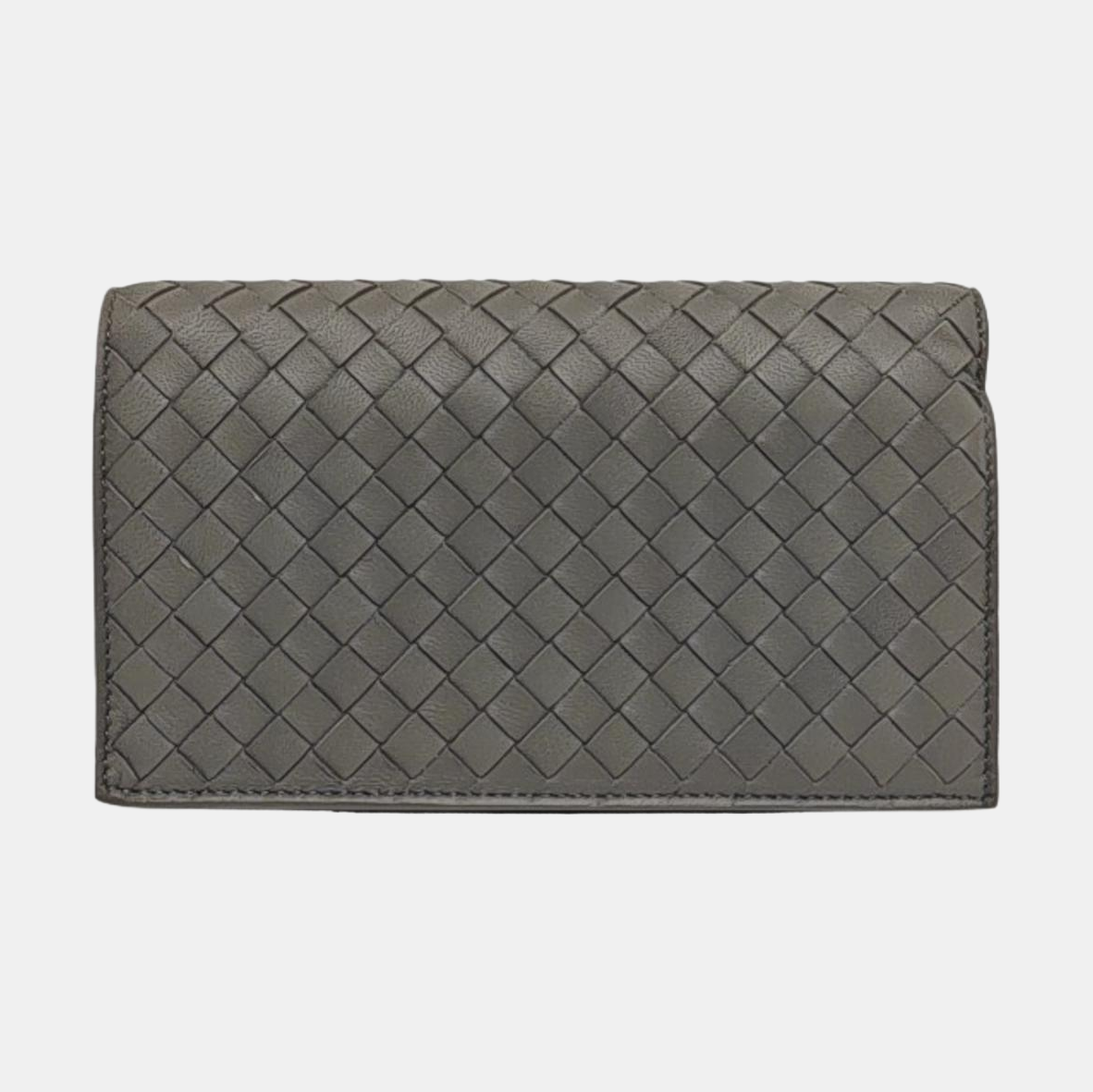 BOTTEGA VENETA Gray Cowhide Braided Hand Clutch Black hardware-(SKU)-960194982