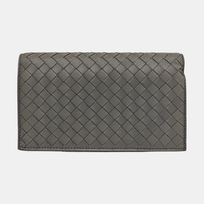 BOTTEGA VENETA Gray Cowhide Braided Hand Clutch Black hardware-(SKU)-960194982