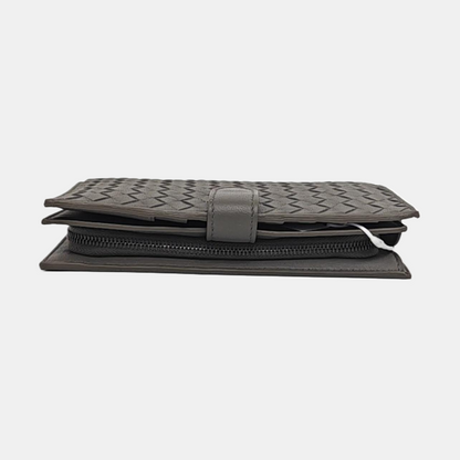 BOTTEGA VENETA Gray Cowhide Braided Hand Clutch Black hardware-(SKU)-960194982