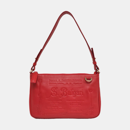 BVLGARI COLLEZIONE 1910 Red Cowhide Embossed Shoulder Bag Tote Golden hardware Removable shoulder strap-(SKU)-960389030