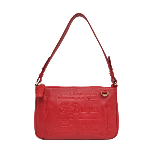 BVLGARI COLLEZIONE 1910 Red Cowhide Embossed Shoulder Bag Tote Golden hardware Removable shoulder strap-(SKU)-960389030