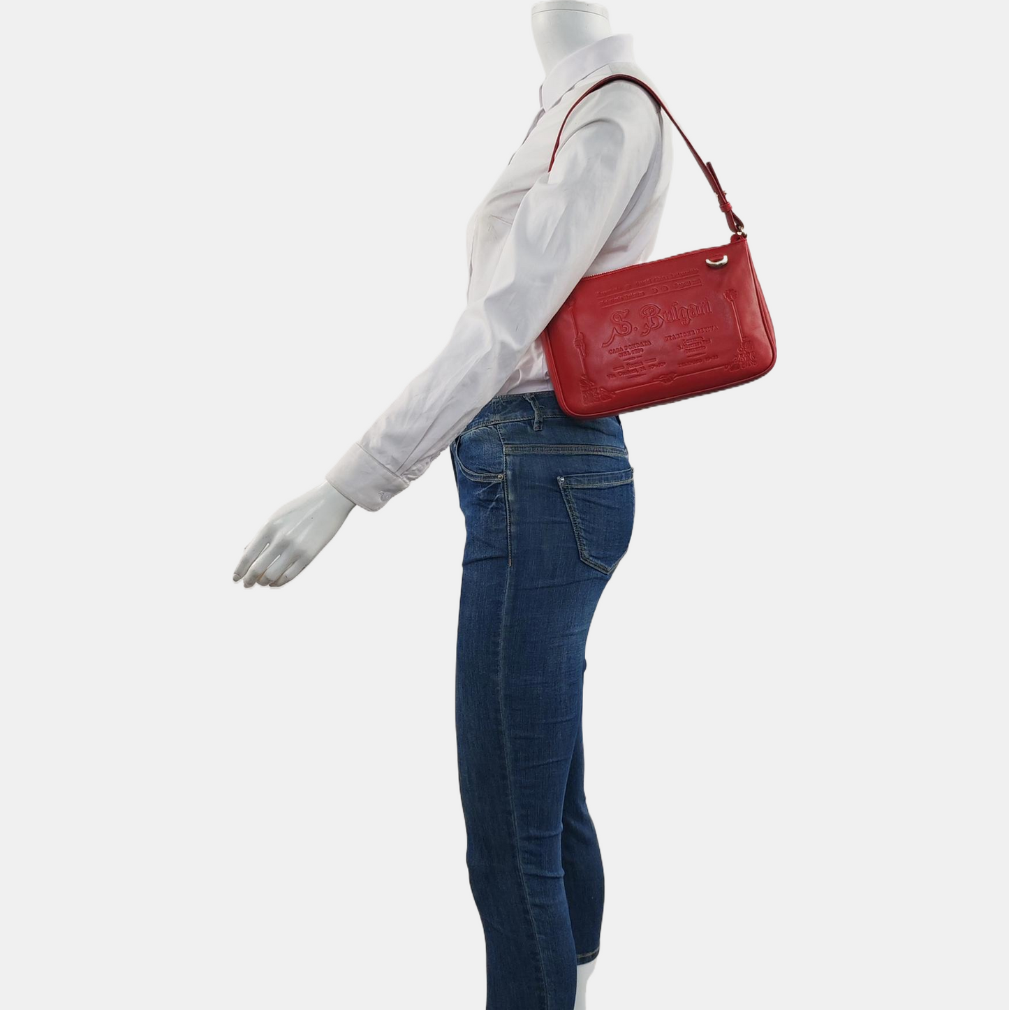 BVLGARI COLLEZIONE 1910 Red Cowhide Embossed Shoulder Bag Tote Golden hardware Removable shoulder strap-(SKU)-960389030