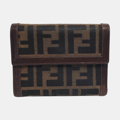 FENDI 棕色帆布双F钱包-(SKU)-960315050