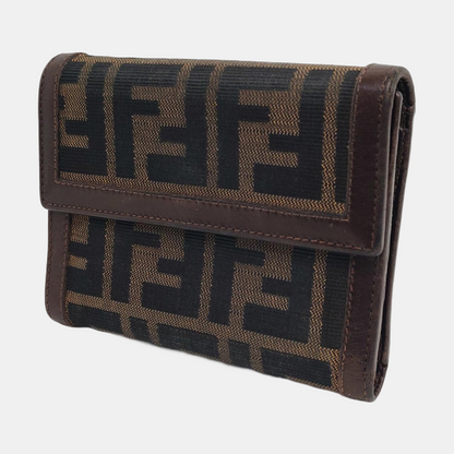 FENDI 棕色帆布双F钱包-(SKU)-960315050