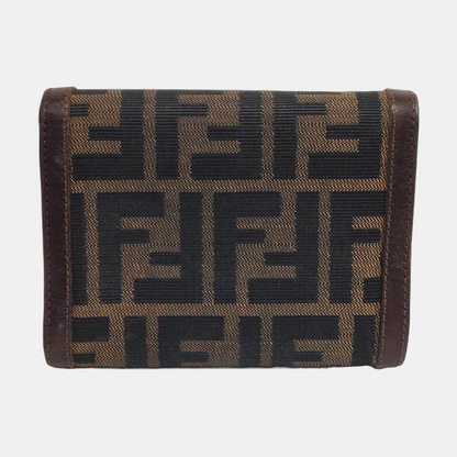 FENDI 棕色帆布双F钱包-(SKU)-960315050