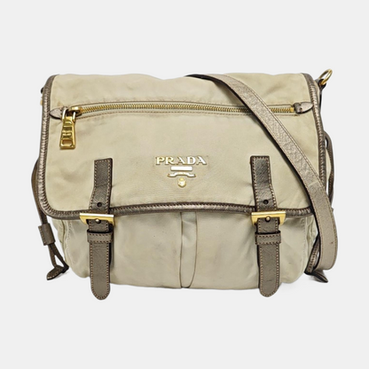 PRADA Beige Nylon Single Shoulder Bag Golden hardware Removable shoulder strap-(SKU)-960248110