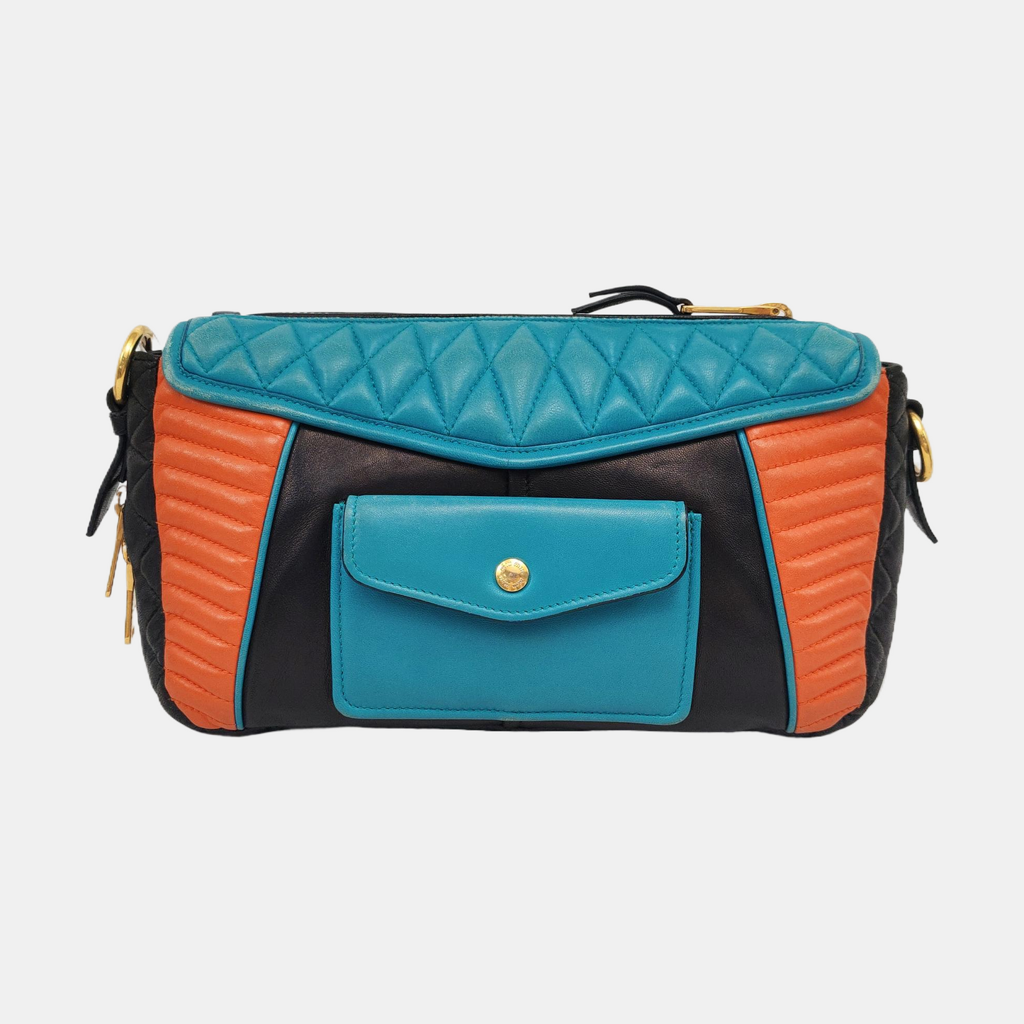 Miu Miu Teal Green Lamb Leather Quilted Shoulder and Crossbody Bag Golden hardware-(SKU)-960406389
