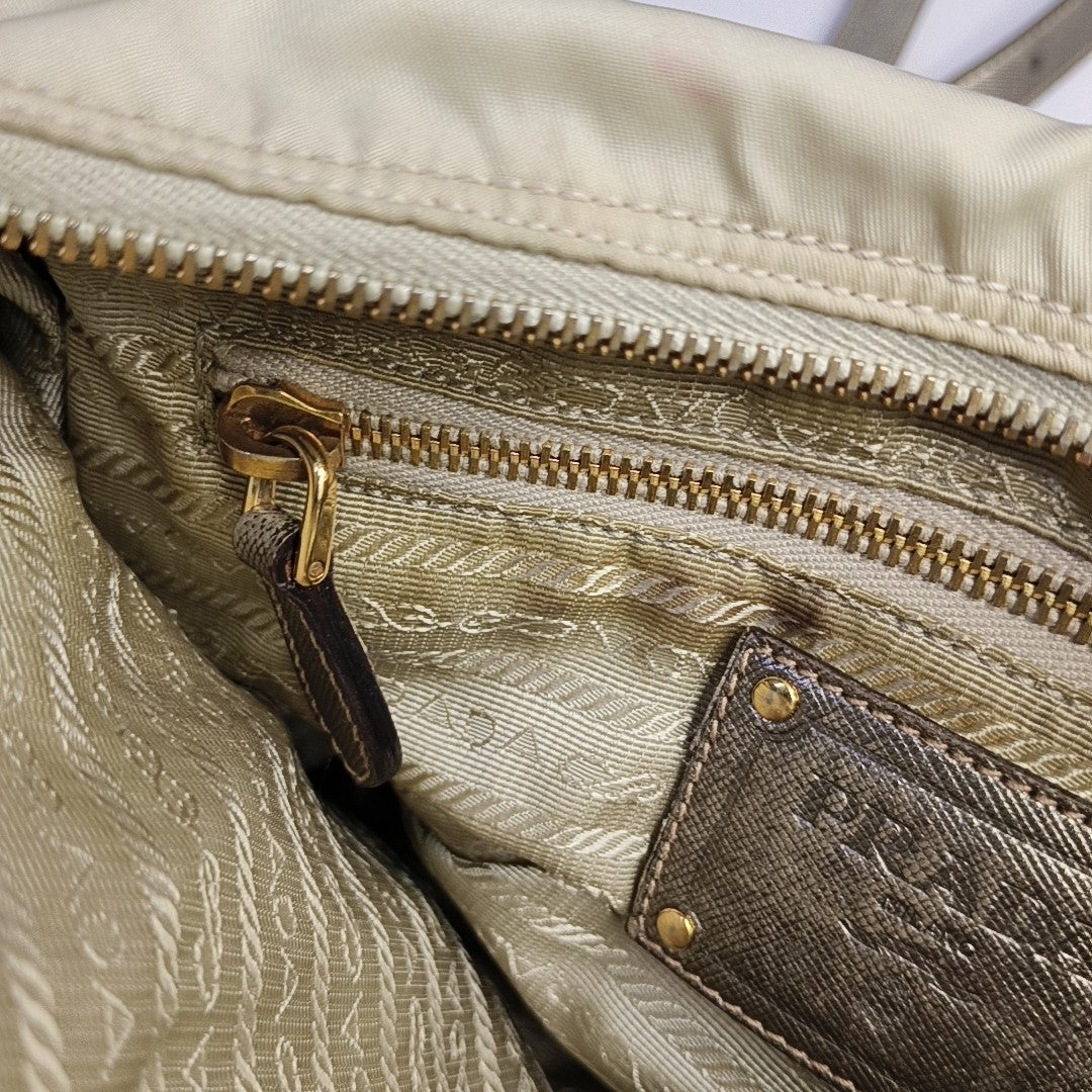 PRADA Beige Nylon Single Shoulder Bag Golden hardware Removable shoulder strap-(SKU)-960248110