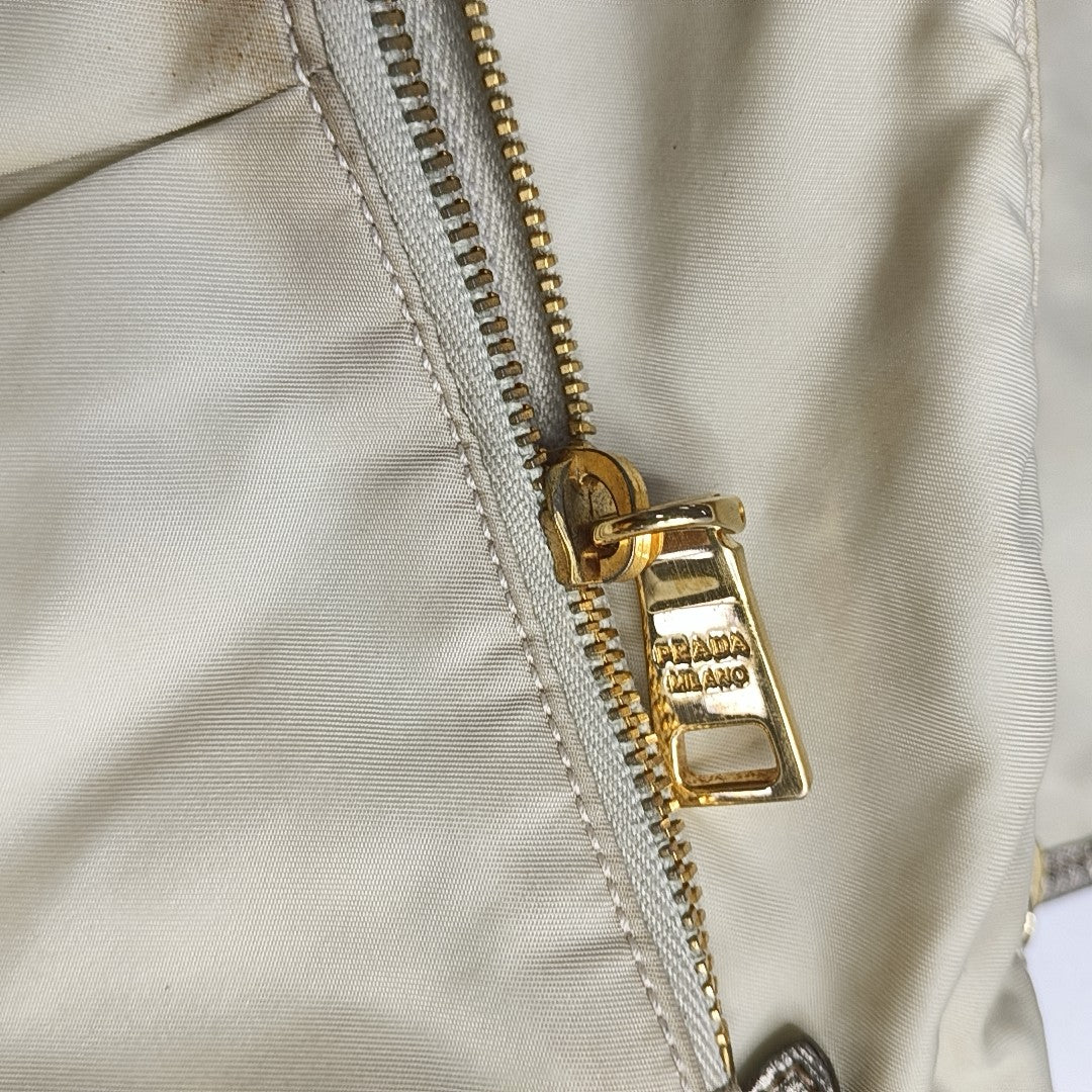 PRADA Beige Nylon Single Shoulder Bag Golden hardware Removable shoulder strap-(SKU)-960248110