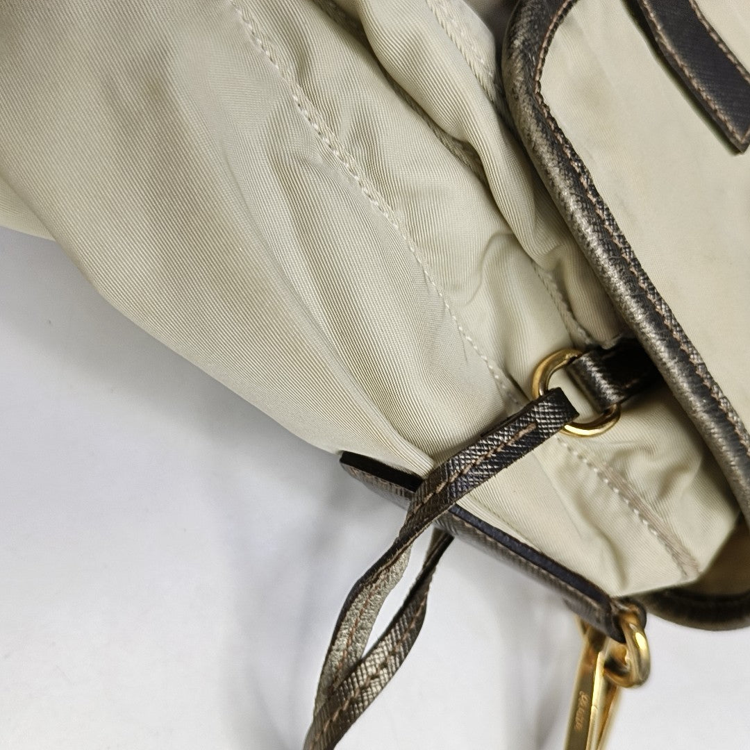 PRADA Beige Nylon Single Shoulder Bag Golden hardware Removable shoulder strap-(SKU)-960248110