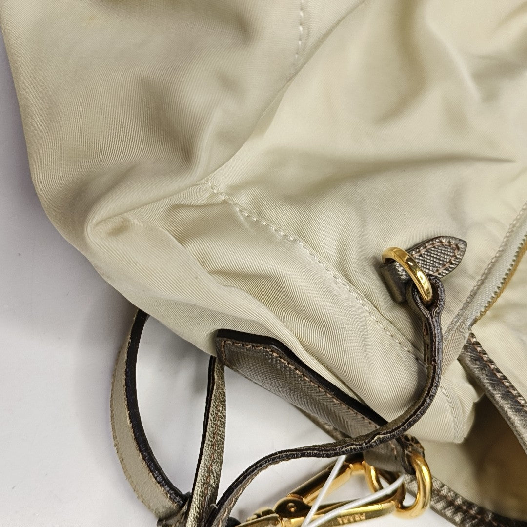 PRADA Beige Nylon Single Shoulder Bag Golden hardware Removable shoulder strap-(SKU)-960248110