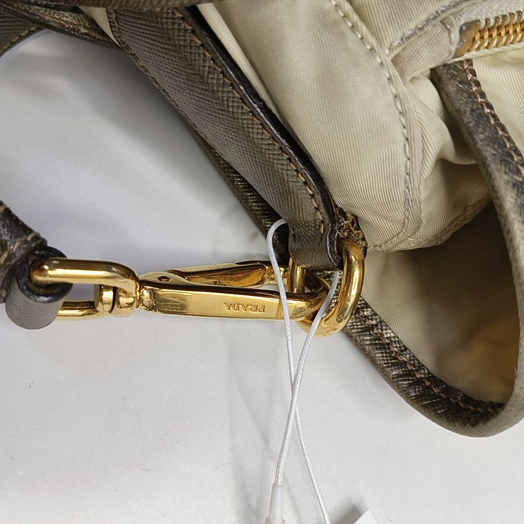 PRADA Beige Nylon Single Shoulder Bag Golden hardware Removable shoulder strap-(SKU)-960248110