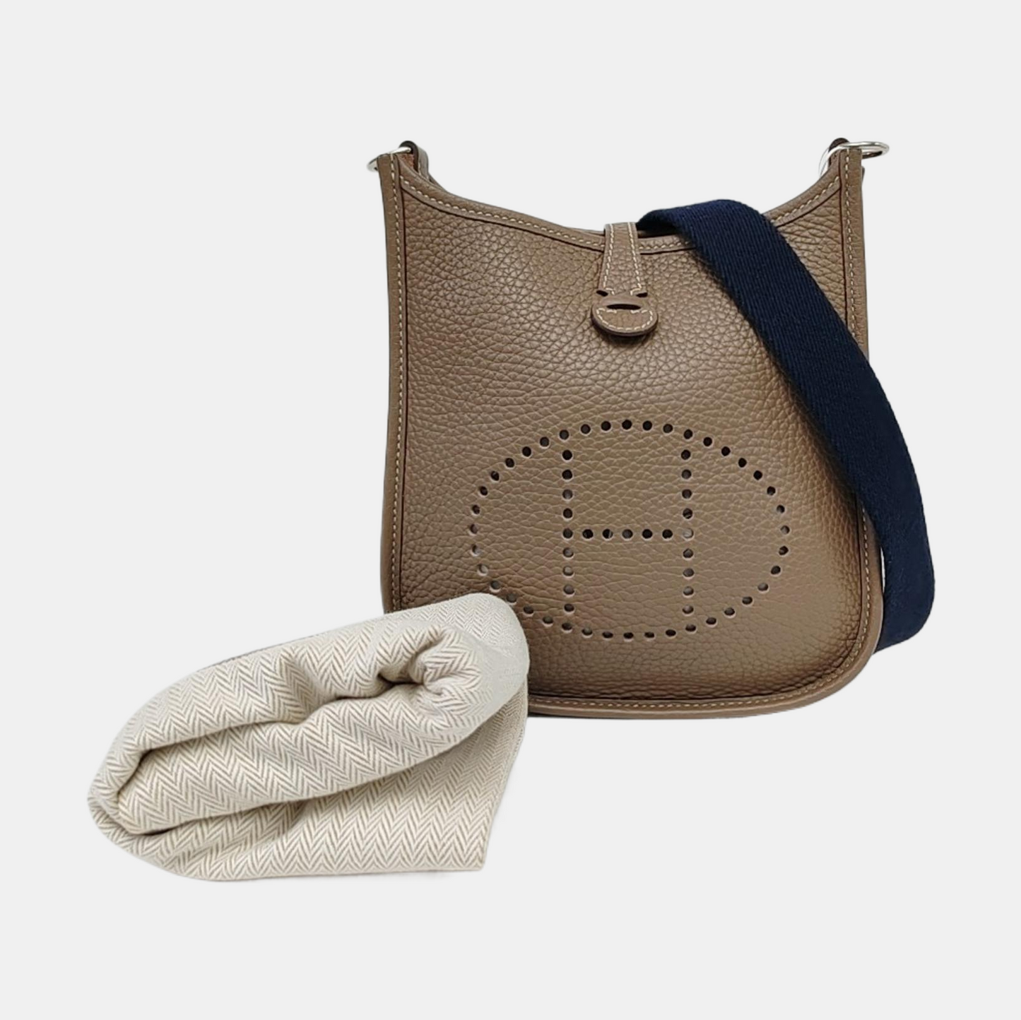 HERMÈS Evelyne TPM elephant grey Clemence leather perforated Evelyne crossbody bag shoulder bag removable shoulder strap-(SKU)-960329807