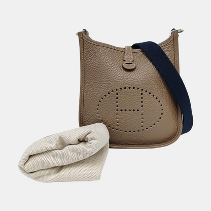 HERMÈS Evelyne TPM elephant grey Clemence leather perforated Evelyne crossbody bag shoulder bag removable shoulder strap-(SKU)-960329807