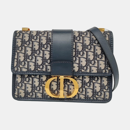 DIOR 30 Montaigne Blue Canvas Monogram Embossed Montaigne Bag Shoulder Bag with Detachable Strap-(SKU)-970899095