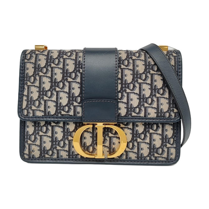 DIOR 30 Montaigne Blue Canvas Monogram Embossed Montaigne Bag Shoulder Bag with Detachable Strap-(SKU)-970899095