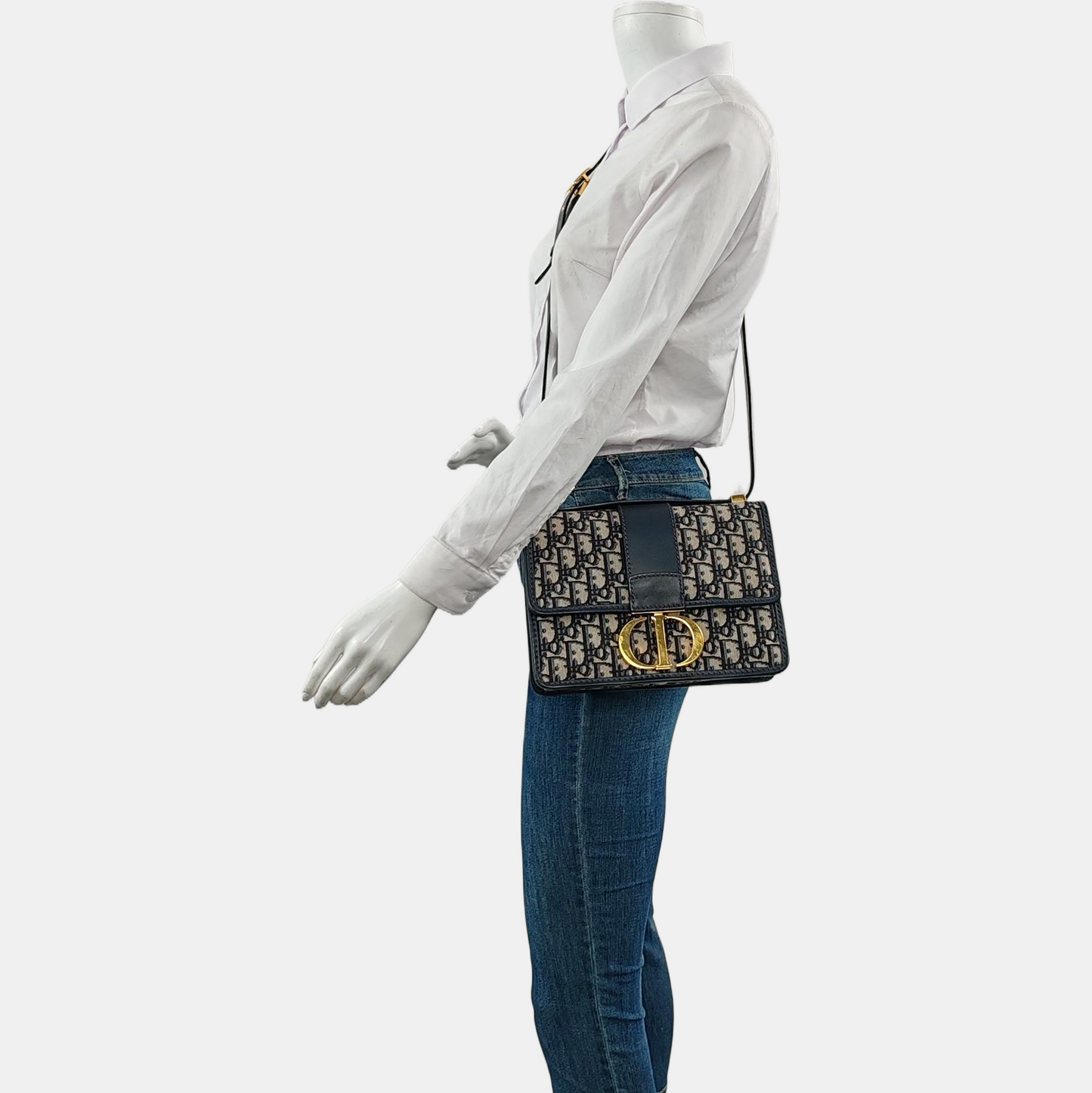 DIOR 30 Montaigne Blue Canvas Monogram Embossed Montaigne Bag Shoulder Bag with Detachable Strap-(SKU)-970899095