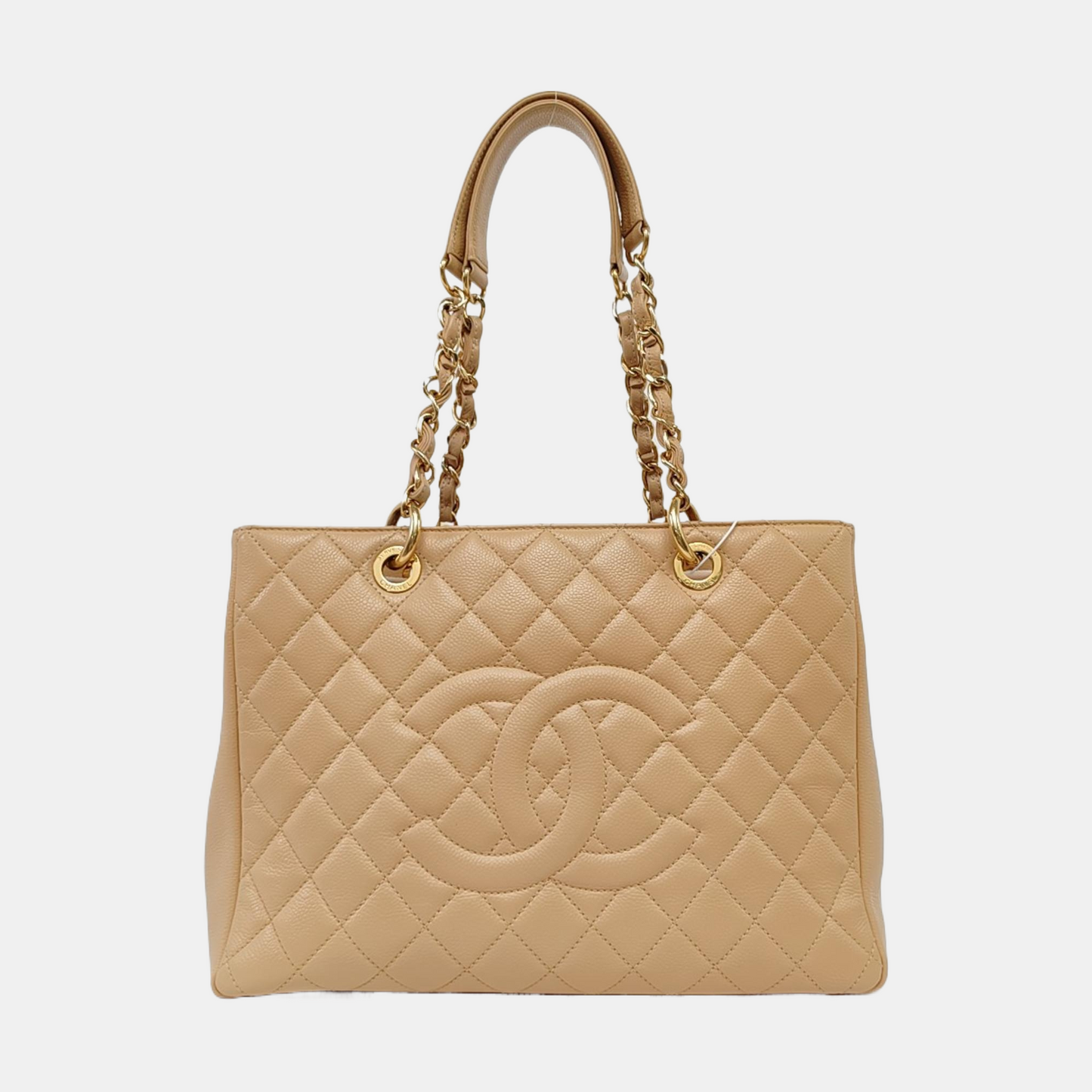 CHANEL CHANEL GST Large Beige Calfskin Quilted Lambskin Leather Chain Shoulder Bag Handbag Gold Hardware 19 Clasp-(SKU)-960372064