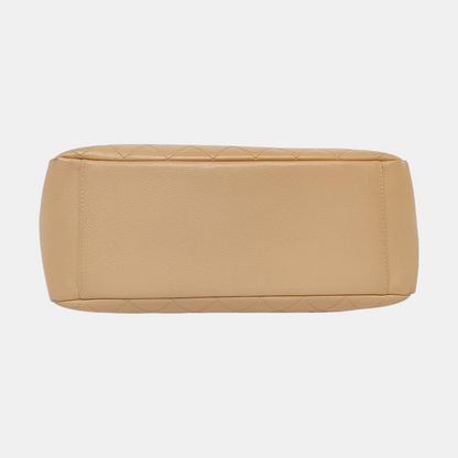 CHANEL CHANEL GST Large Beige Calfskin Quilted Lambskin Leather Chain Shoulder Bag Handbag Gold Hardware 19 Clasp-(SKU)-960372064