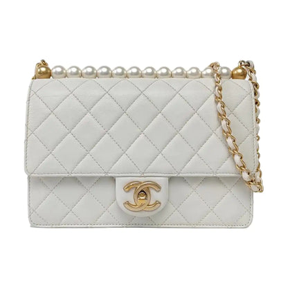 CHANEL CLASSIC VERTICAL PEARL White Lamb Leather Quilted Crossbody Bag Single Shoulder Bag Detachable Strap-(SKU)-960511595