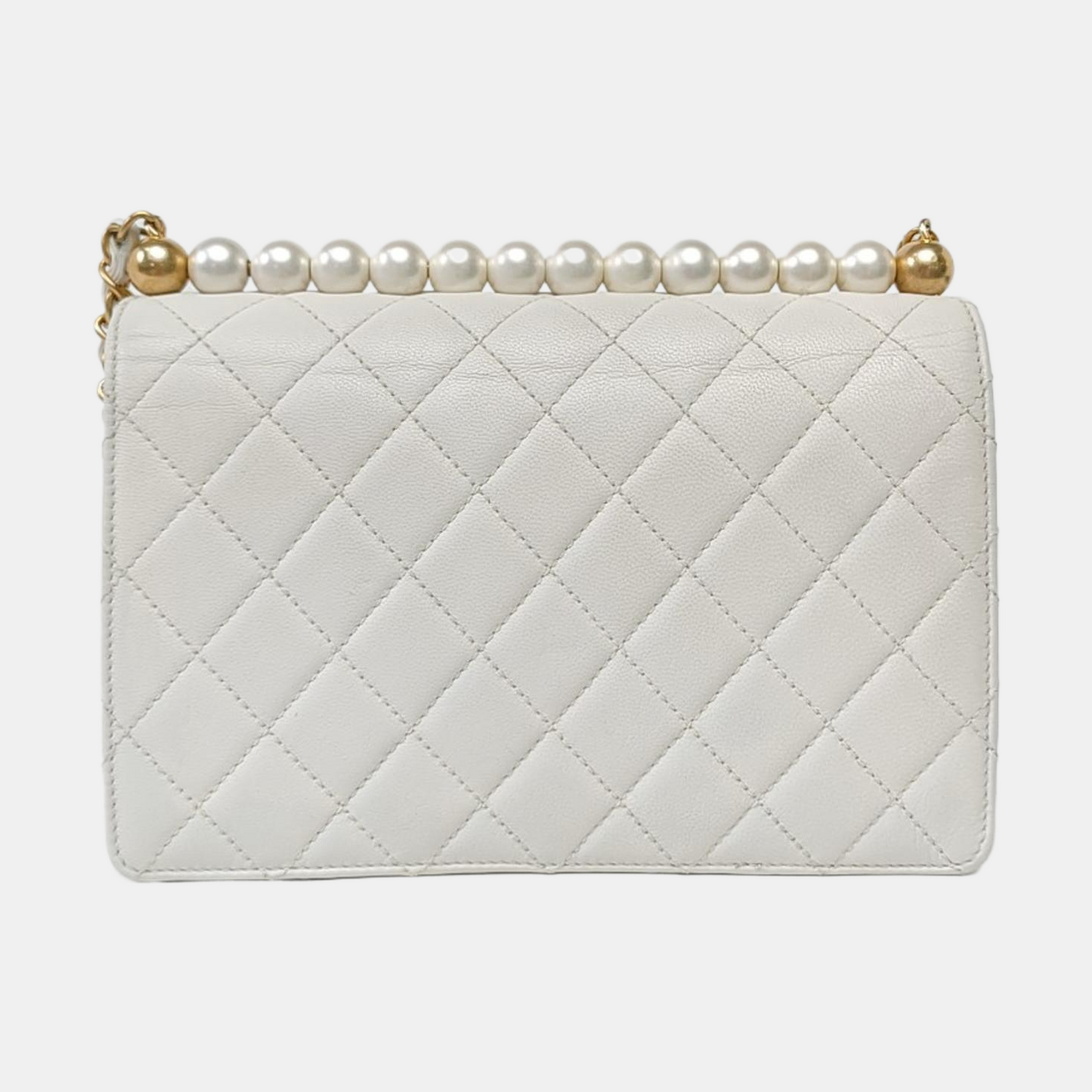 CHANEL CLASSIC VERTICAL PEARL White Lamb Leather Quilted Crossbody Bag Single Shoulder Bag Detachable Strap-(SKU)-960511595