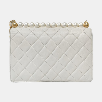 CHANEL CLASSIC VERTICAL PEARL White Lamb Leather Quilted Crossbody Bag Single Shoulder Bag Detachable Strap-(SKU)-960511595