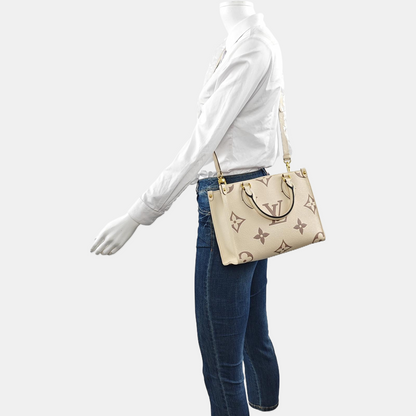 LOUIS VUITTON ONTHEGO Small White Leather Monogram Damier Ebene Jungle Bag Single Shoulder Bag Tote Bag Crossbody Bag with Gold Hardware and Detachable Shoulder Strap-(SKU)-960513551