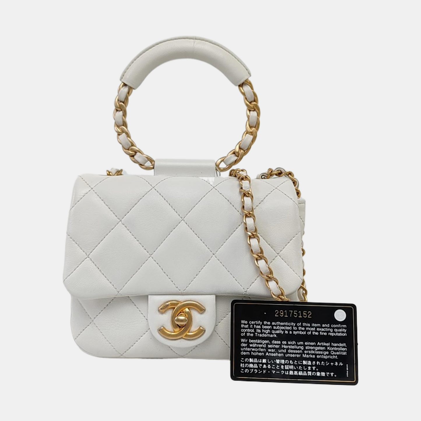 CHANEL IN THE LOOP small size white lamb skin quilted shoulder bag, crossbody bag, handbag with gold hardware and 29 chain links-(SKU)-960511606