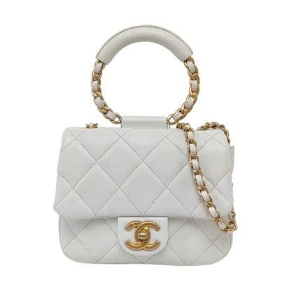 CHANEL IN THE LOOP small size white lamb skin quilted shoulder bag, crossbody bag, handbag with gold hardware and 29 chain links-(SKU)-960511606