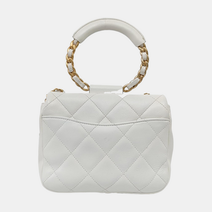 CHANEL IN THE LOOP small size white lamb skin quilted shoulder bag, crossbody bag, handbag with gold hardware and 29 chain links-(SKU)-960511606