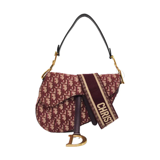 DIOR Saddle Small Red Canvas Monogram Damier Embossed Saddle Bag, Shoulder Bag, Golden Hardware, Removable Strap-(SKU)-960486888