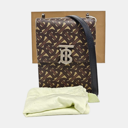 BURBERRY Robin 棕色涂层帆布TBSingle Shoulder Bag Crossbody Bag Silver Hardware Removable shoulder strap-(SKU)-960367103