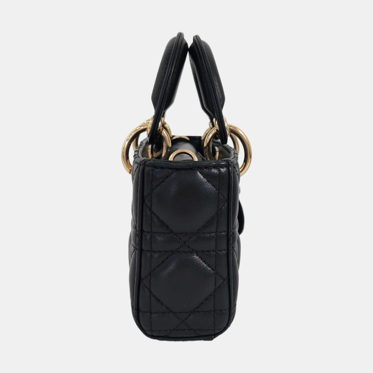 DIOR Lady D-Joy Super Mini Black Lamb Skin Wicker Stitched Crossbody Shoulder Bag Handbag Tote Bag Golden Hardware 2 Removable Straps-(SKU)-960436430