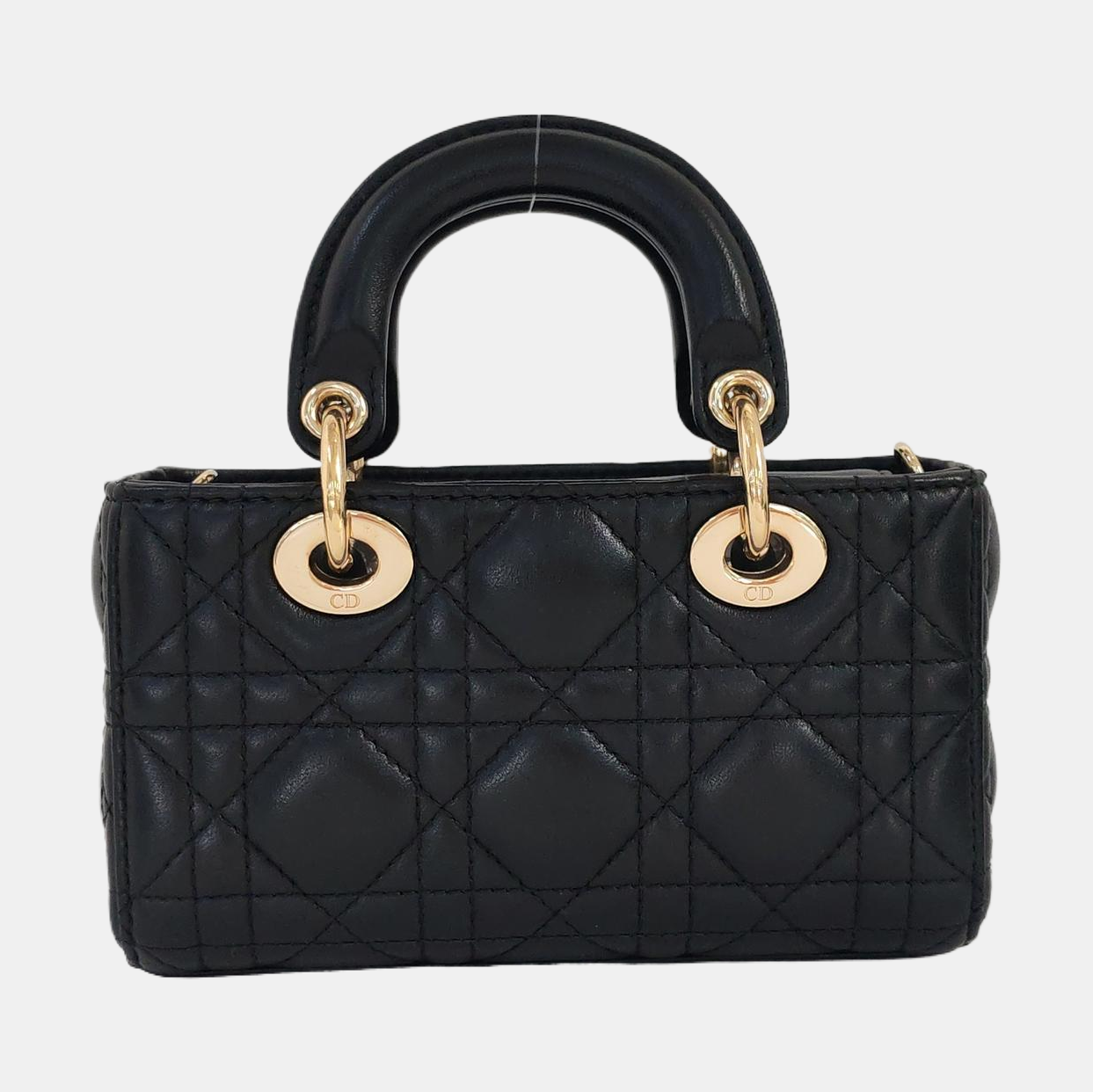DIOR Lady D-Joy Super Mini Black Lamb Skin Wicker Stitched Crossbody Shoulder Bag Handbag Tote Bag Golden Hardware 2 Removable Straps-(SKU)-960436430
