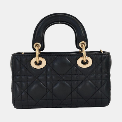 DIOR Lady D-Joy Super Mini Black Lamb Skin Wicker Stitched Crossbody Shoulder Bag Handbag Tote Bag Golden Hardware 2 Removable Straps-(SKU)-960436430