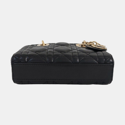 DIOR Lady D-Joy Super Mini Black Lamb Skin Wicker Stitched Crossbody Shoulder Bag Handbag Tote Bag Golden Hardware 2 Removable Straps-(SKU)-960436430