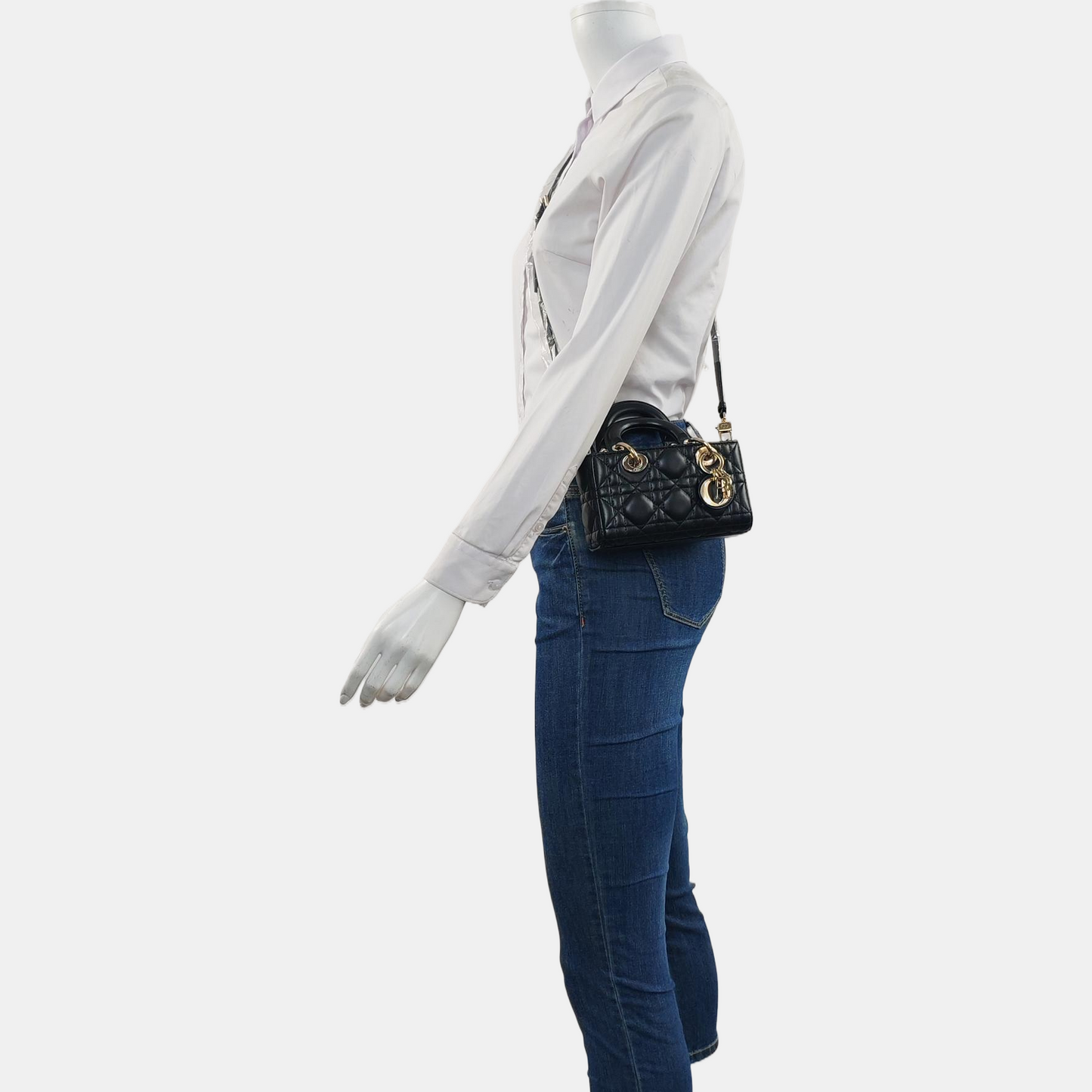 DIOR Lady D-Joy Super Mini Black Lamb Skin Wicker Stitched Crossbody Shoulder Bag Handbag Tote Bag Golden Hardware 2 Removable Straps-(SKU)-960436430