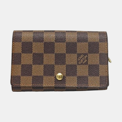 LOUIS VUITTON TRESOR Brown Coated Canvas Checkered Wallet Golden hardware-(SKU)-960504851