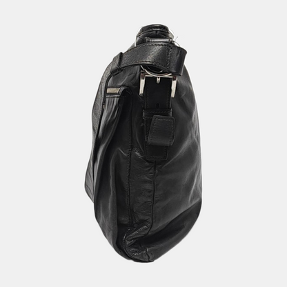 PRADA Black Leather Crossbody Bag Single Shoulder Bag Silver Hardware-(SKU)-960372112