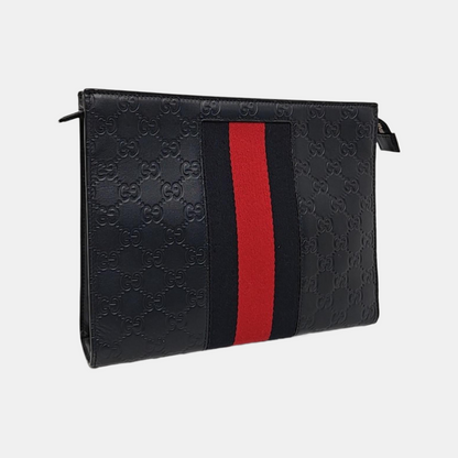 GUCCI Dark Blue Cowhide Vintage Monogrammed Handbag Silver Hardware-(SKU)-960289829