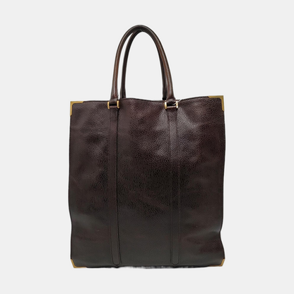 FENDI Dark Brown Leather Single Shoulder Bag Tote Golden hardware-(SKU)-960577572