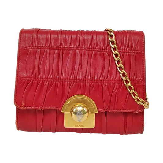 PRADA Red Cowhide Quilted Crossbody Bag Single Shoulder Bag Golden hardware Removable shoulder strap-(SKU)-960577105