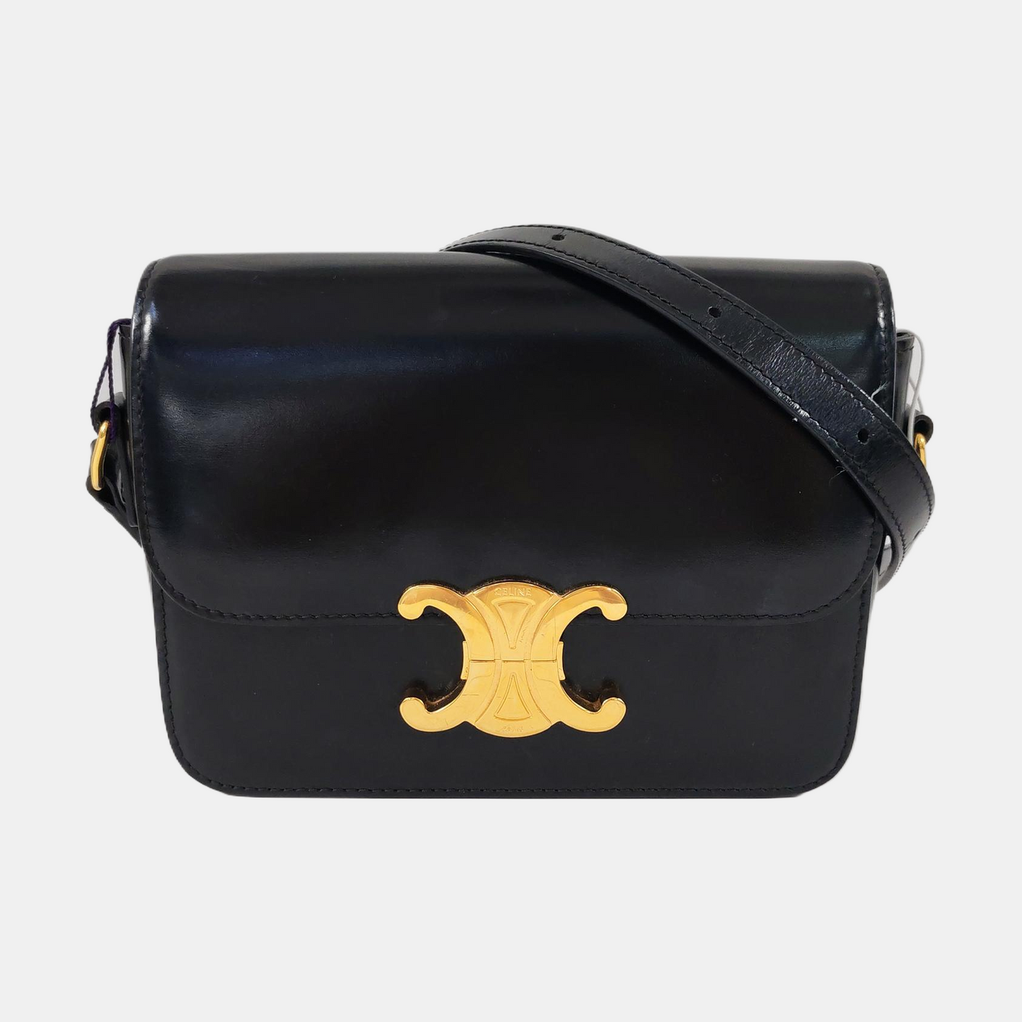 CELINE TRIOMPHE Small Black Cowhide Single Shoulder Bag Golden Hardware-(SKU)-960476690