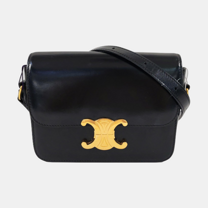 CELINE TRIOMPHE Small Black Cowhide Single Shoulder Bag Golden Hardware-(SKU)-960476690