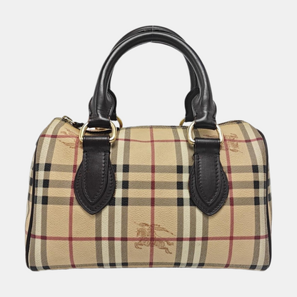 BURBERRY Medium size Khaki Coated Canvas War Horse Grain Handbag Golden hardware-(SKU)-960568597