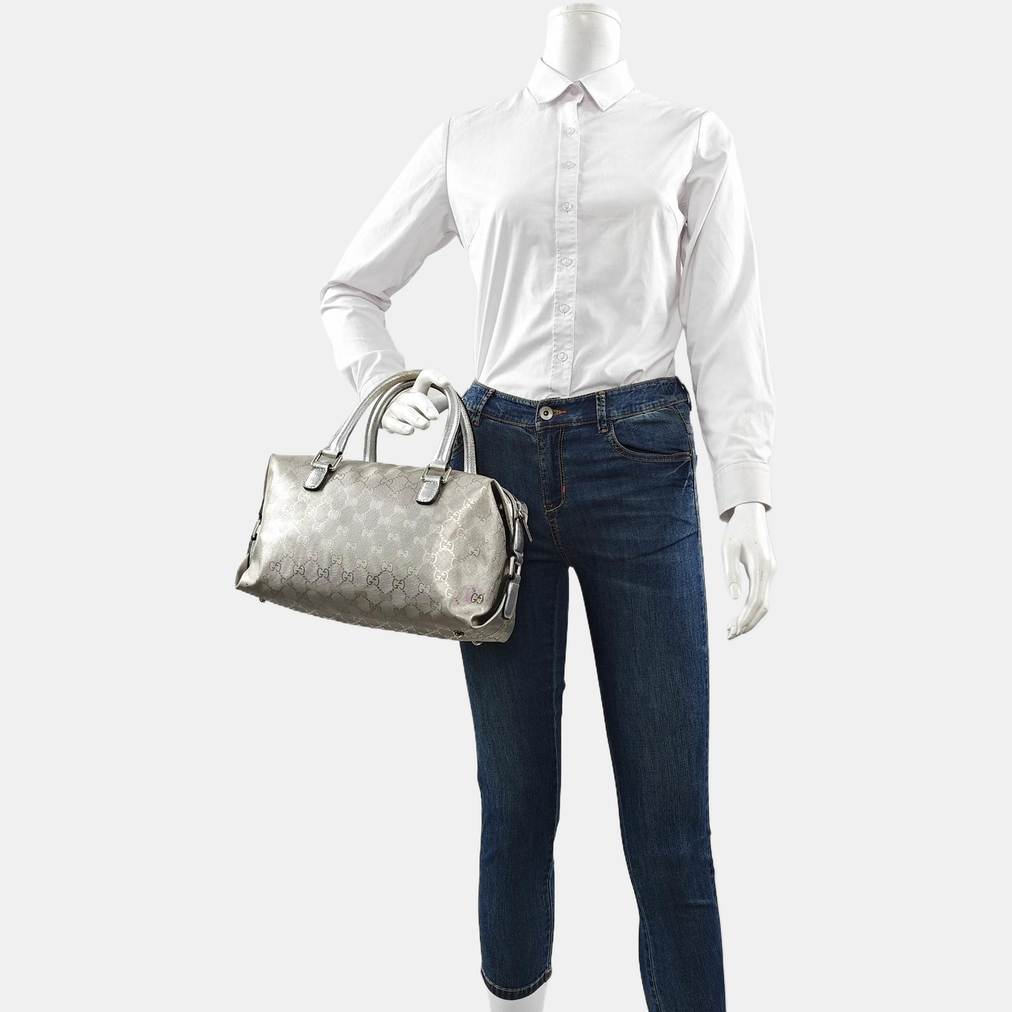 GUCCI Guccissima  Silver Coated Canvas Monogram Handbag Single Shoulder Bag Silver Hardware-(SKU)-960541171