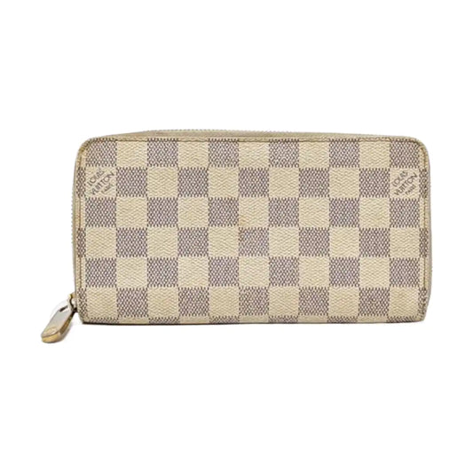 LOUIS VUITTON White Coated Canvas Checkered Wallet Golden hardware-(SKU)-960575120